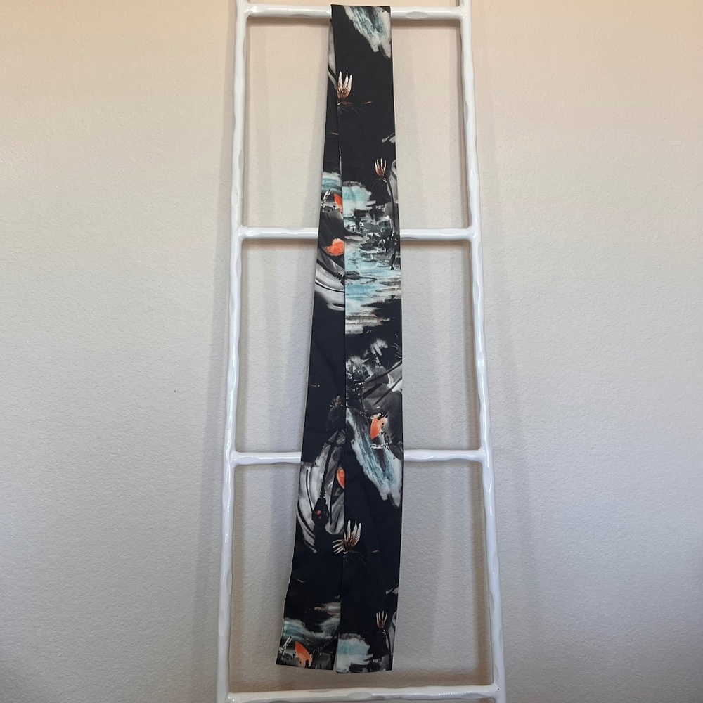 Abstract Satin Skinny Scarf Black Blue Orange Neck Hair Scarf